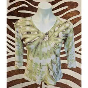 Vintage Y2K Glima Tie-Dye Floral V-Neck Fairy Whimsigoth USA Made Sz S
